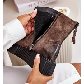 Botine din piele pentru femei Zazoo 60369 pe platformă, bej închis 2