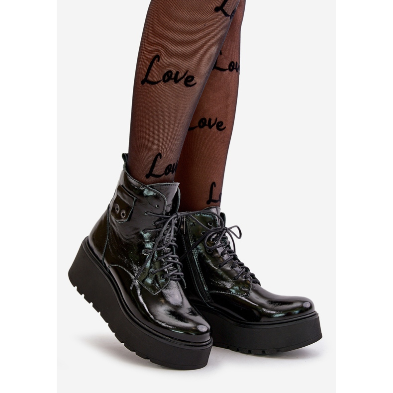 Zazoo 60499 Cizme De Dama Brevet Pe Platforma Si Pana Piele Naturala Calda Verde Inchis negru 1