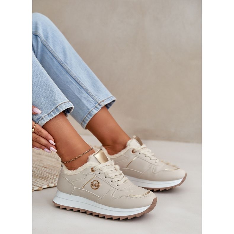Pantofi sport dama captusiti cu blana, platforma bej deschis Lerisas 1 Pantofi sport dama captusiti cu blana, platforma bej deschis Lerisas 1