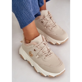 Pantofi sport izolați cu șireturi pentru damă pe platformă, bej, alb 2