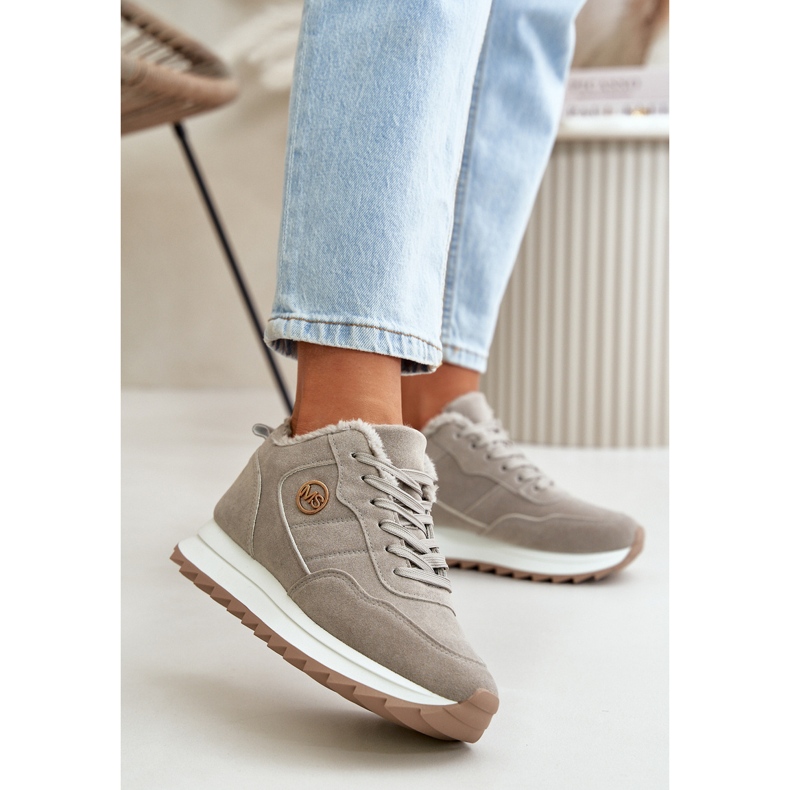 Pantofi sport izolați din piele pe platformă, Grey Adite gri 2