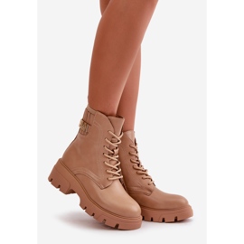 Botine De Dama Worker Cu Fermoar, Cu Siret, Piele Eco Bej Naolani 1