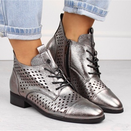 Botine de damă argintii ajurate Potocki SZ12091 6