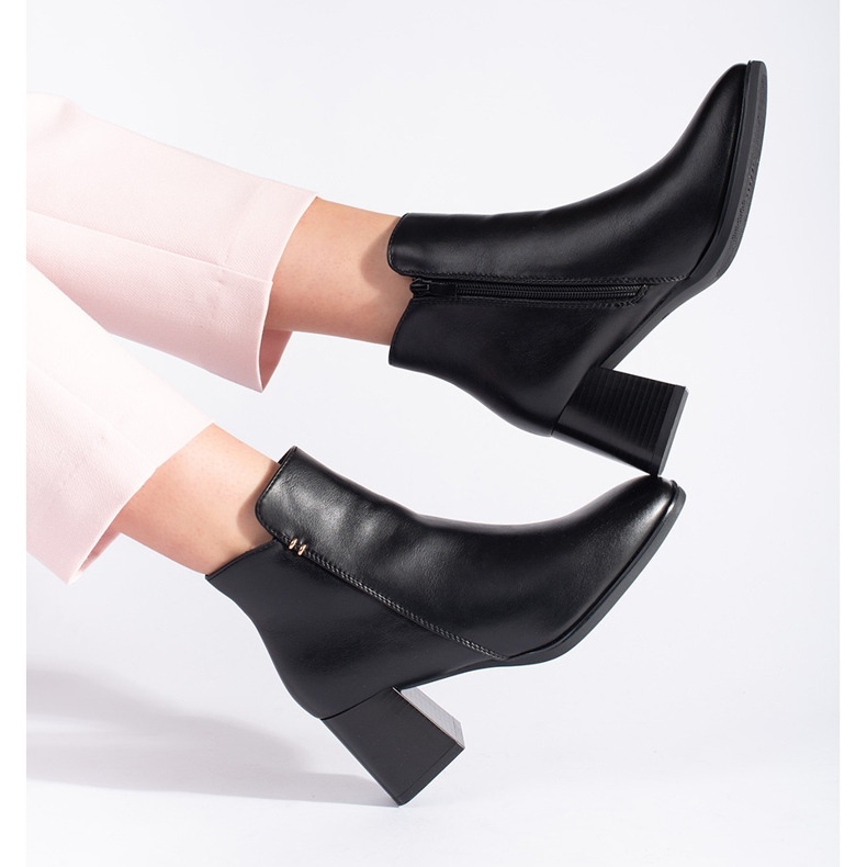 Botine negre de damă cu toc înalt negru 2