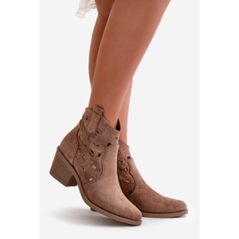 Cizme de cowboy ajurate din piele intoarsa de dama maro S.Barski HY42-086 1