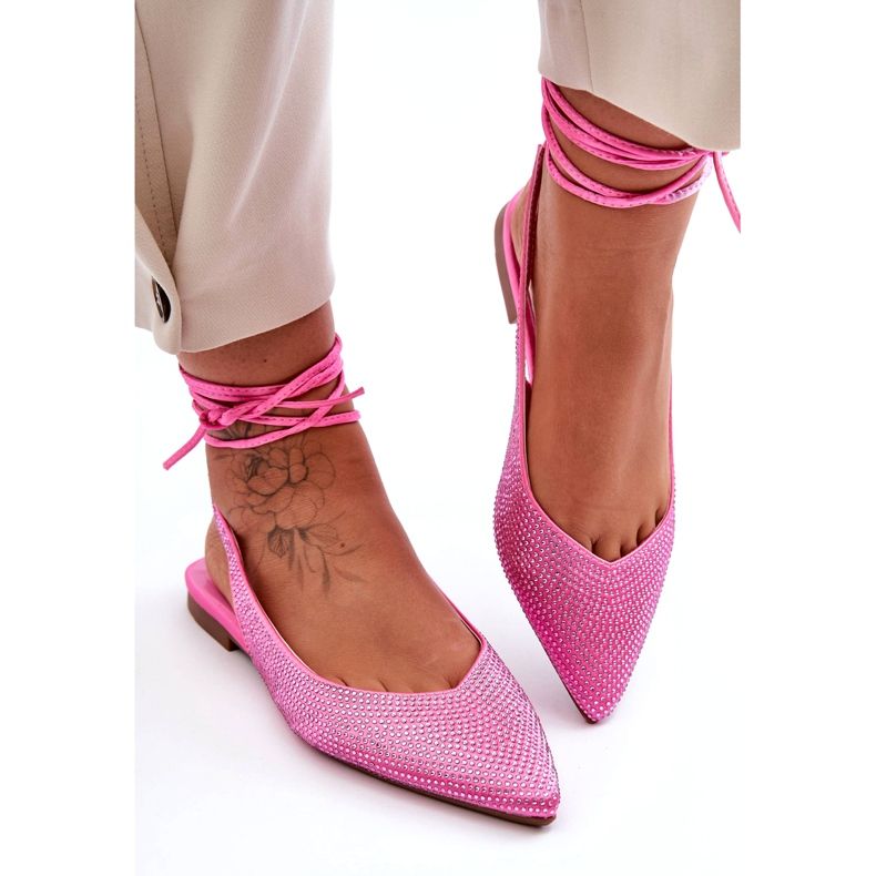 Balerinele pentru femei legate decorate cu zirconi roz 1