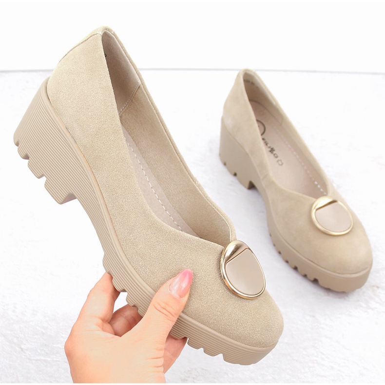 Pantofi slip-on damă bej din piele de căprioară Filippo DP4569 1