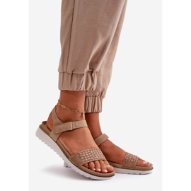 Sandale de damă decorate ușoare și confortabile cu velcro, bej închis Inblu CN000039 1 Sandale de damă decorate ușoare și confortabile cu velcro, bej închis Inblu CN000039 1