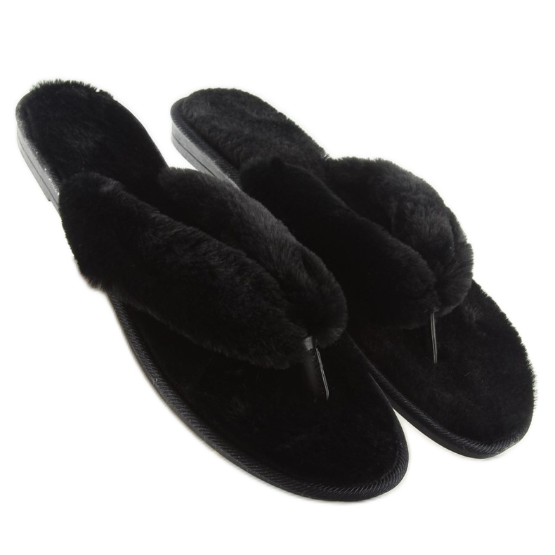 Flip-flops negri negri cu blană negru 1 Flip-flops negri negri cu blană negru 1