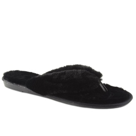 Flip-flops negri negri cu blană negru 2 Flip-flops negri negri cu blană negru 2