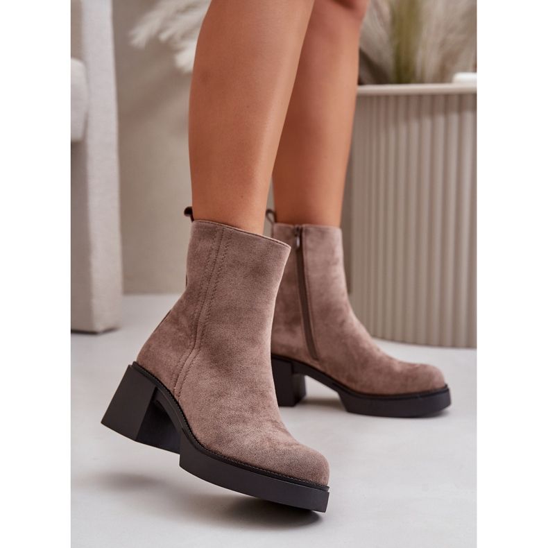 Botine dama Eco Suede, izolate, Bej Inchis, Meriluna 2