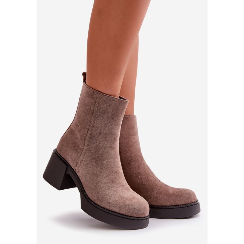 Botine dama Eco Suede, izolate, Bej Inchis, Meriluna 1