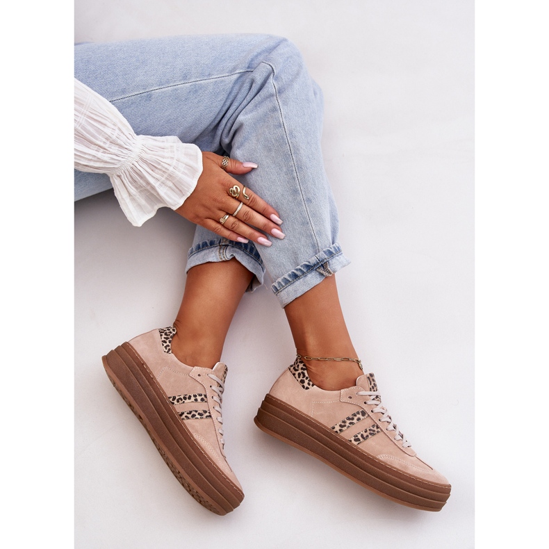 Pantofi de damă Zazoo N1068S4 din piele intoarsa pe platforma roz leopard 2