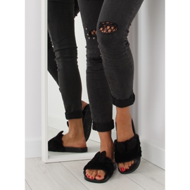 Papuci negri negri cu blană și urechi negru 2