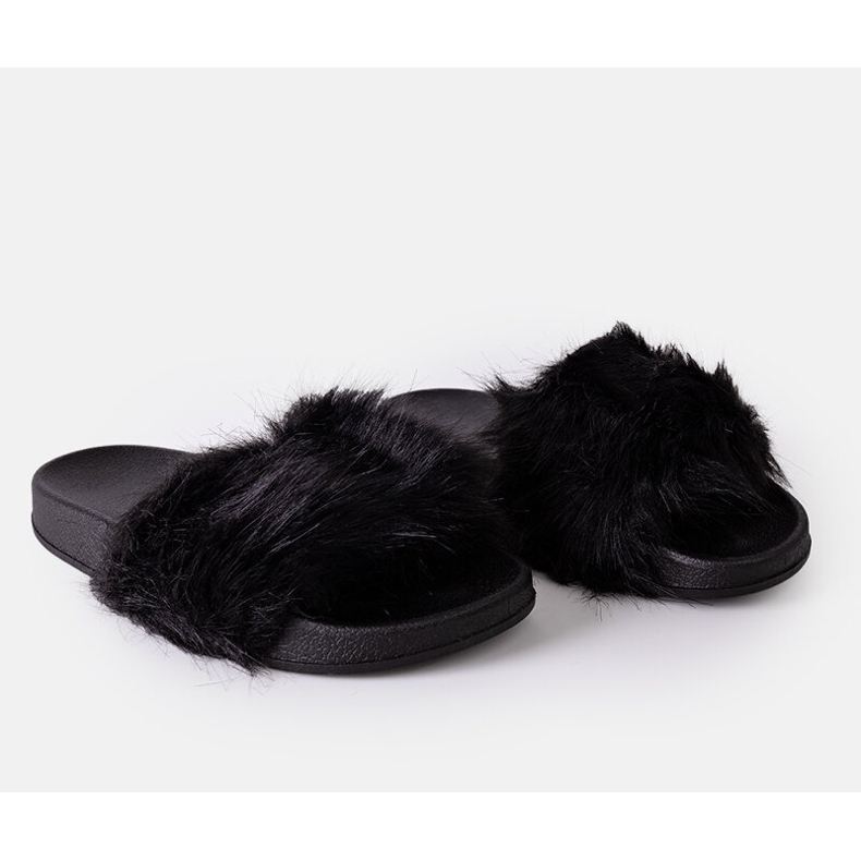 Flip-flops de culoare neagră, cu blană negru 2