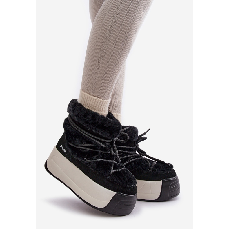 Cizme de zăpadă din piele de damă, pe talpă groasă, cu blană Big Star OO274A206 Negru 1