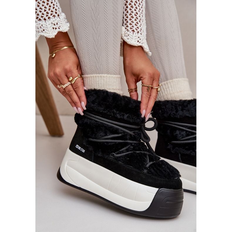 Cizme de zăpadă din piele de damă, pe talpă groasă, cu blană Big Star OO274A206 Negru 2