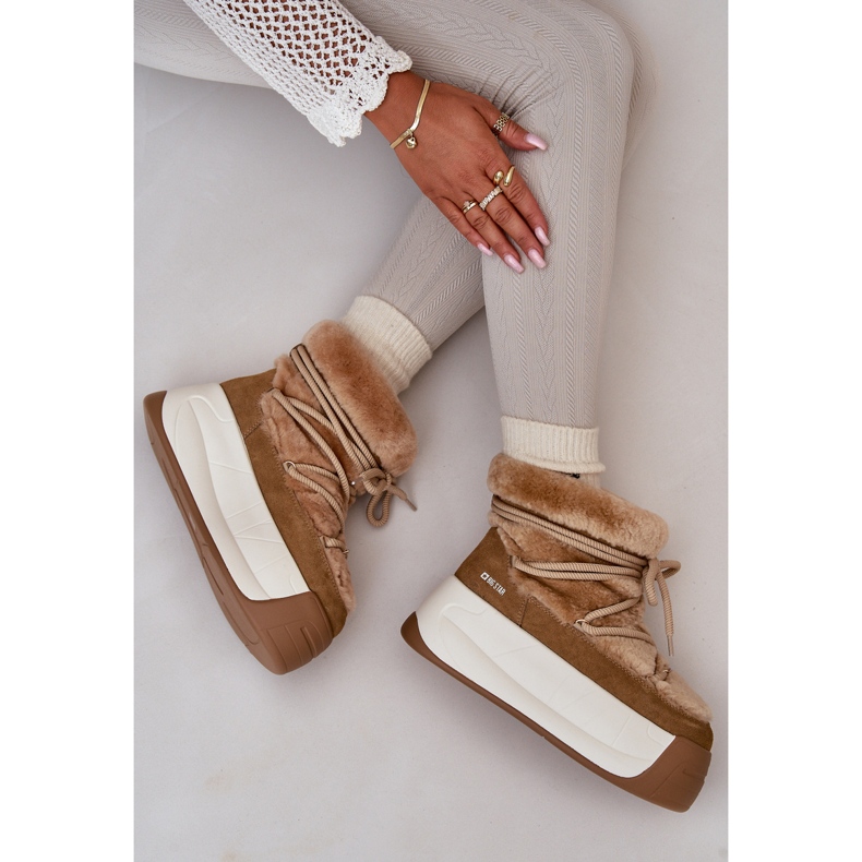 Cizme De Zăpadă Damă Din Piele Pe Talpă Groasă Cu Blană Big Star OO274A207 Maro bej 2