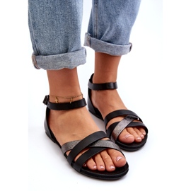 Sandale plate din piele Zazoo 40225, negre negru 2