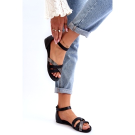 Sandale plate din piele Zazoo 40225, negre negru 1