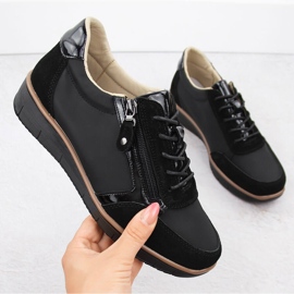 Pantofi cu pană de damă din piele, negru, Vinceza 88001 1