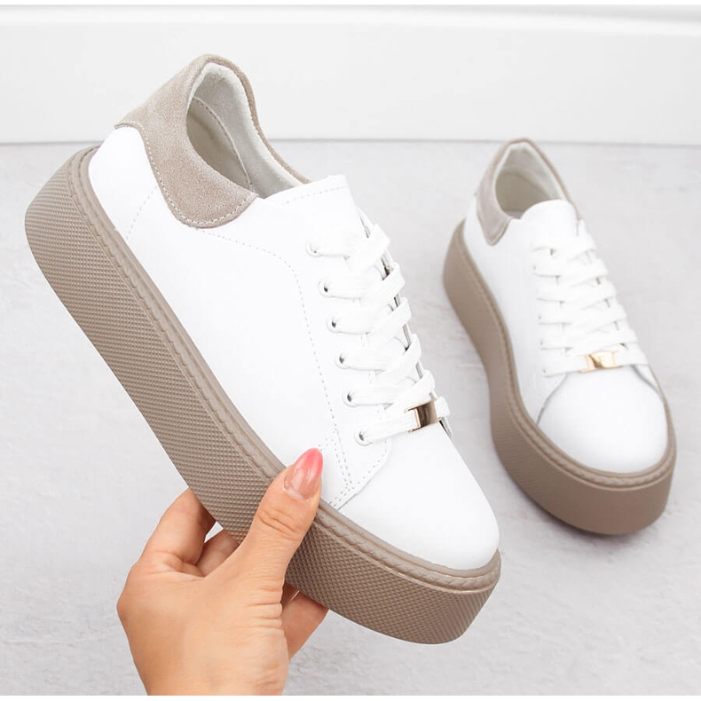 Pantofi sport dama alb Filippo DP6119 din piele pe platforma 2