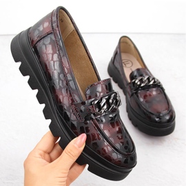 Pantofi de dama din piele, mocasini cu lant, burgundy Filippo DP6467 roșu 1