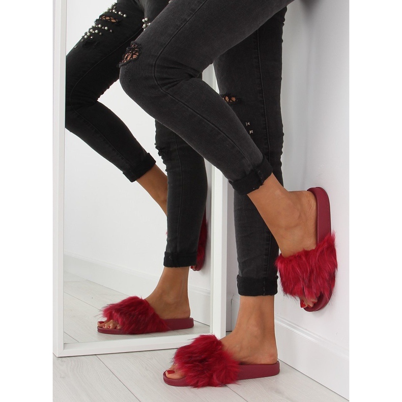 Papuci burgundy cu blana zy383-007-1 vin roșu 2
