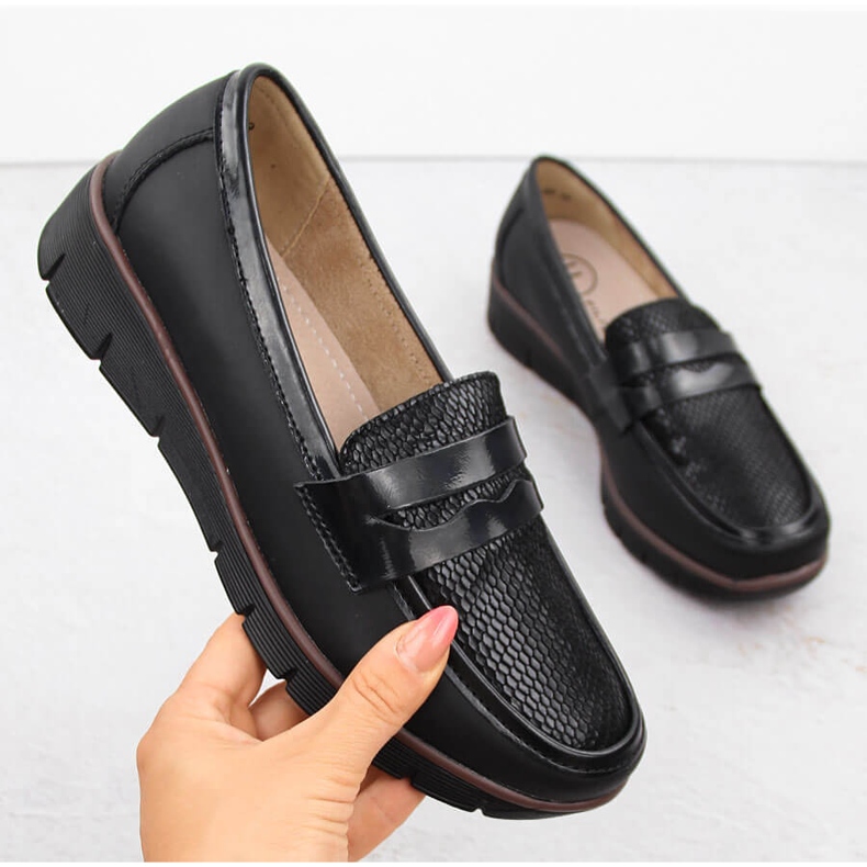 Pantofi de dama piele, mocasini cu pane, negru Filippo DP6455 1 Pantofi de dama piele, mocasini cu pane, negru Filippo DP6455 1