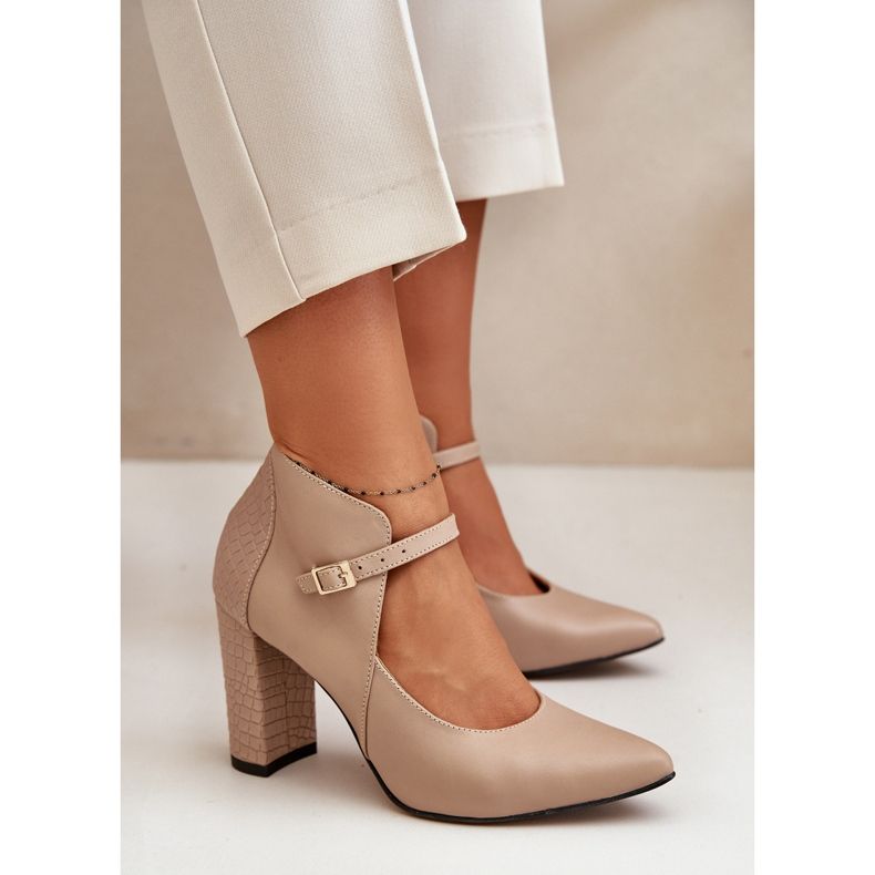 Pompe din Piele Cu Degete Ascuțite Pe Toc Înalt Bej Laura Messi 2832 2