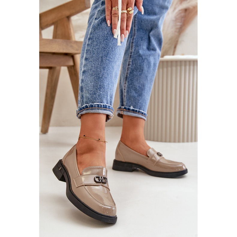 Mocasini dama din piele lacuita kaki Vinceza 58409 verde 2