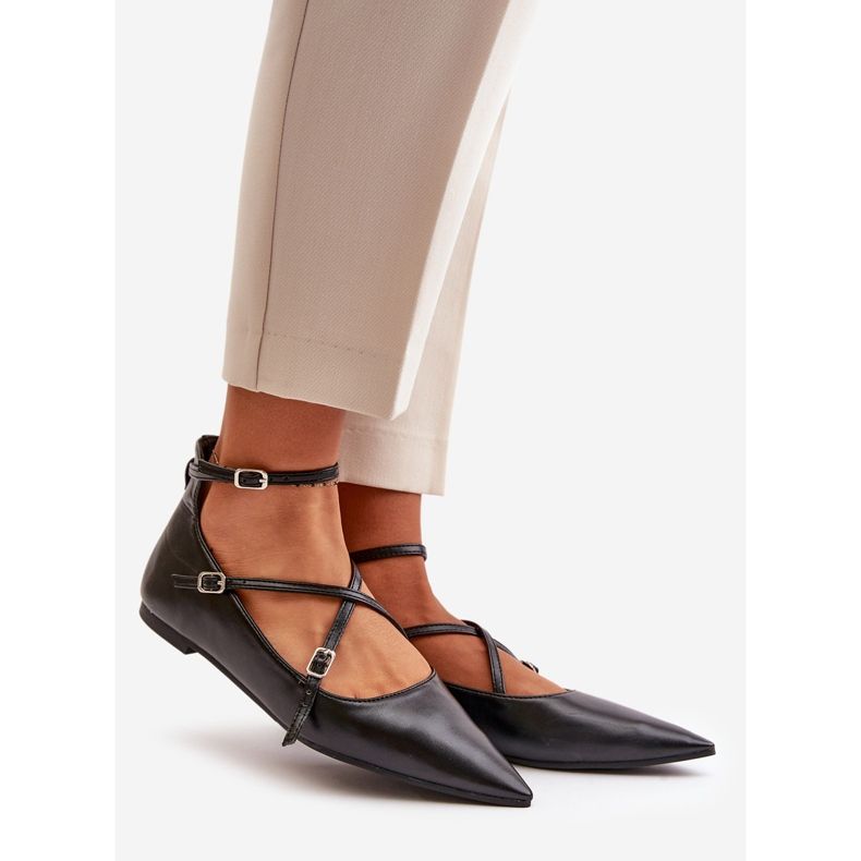 Balerini de damă, cu vârfuri ascuțite și bretele întrețesute, Violra Neagră negru 1