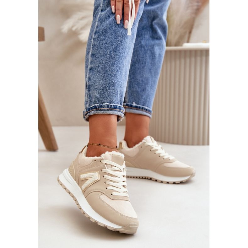 Pantofi de dama, pantofi sport, captusit cu piele de oaie, bej Ciamara 2