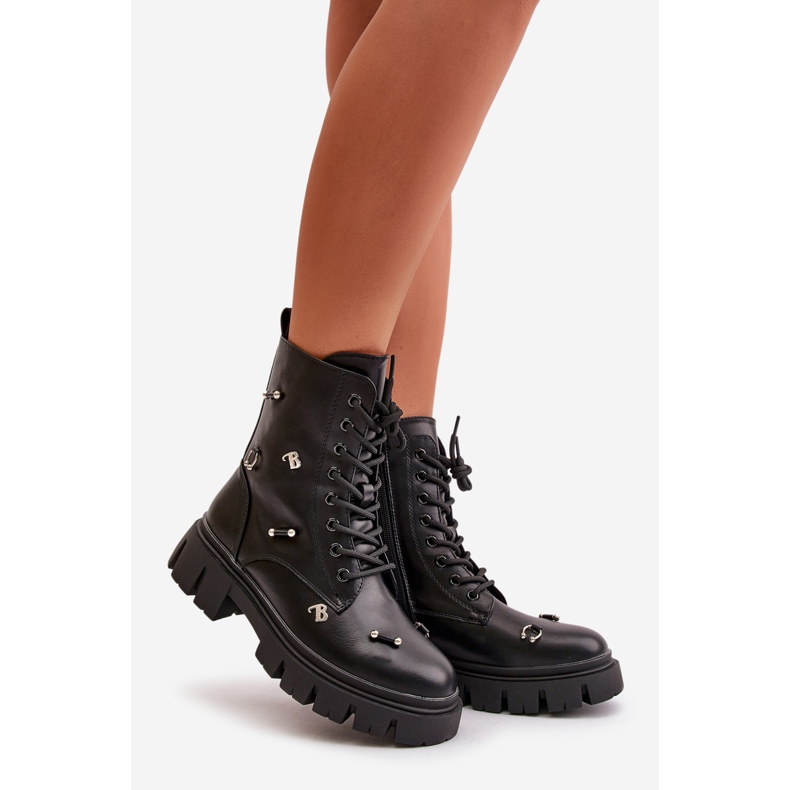 Cizme Muncitoare Dama Cu Decoratiuni, Piele Eco, Cadenilla Neagra negru 1