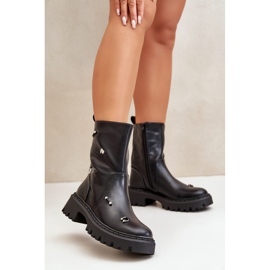 Botine Dama Piele Ecologica Cu Fermoar Cu Detalii Decorative, Reritha Neagra negru 2