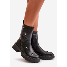 Botine Dama Piele Ecologica Cu Fermoar Cu Detalii Decorative, Reritha Neagra negru 1
