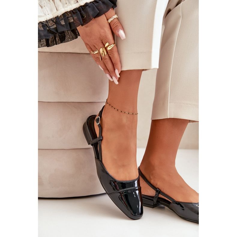 Balerini Kairael cu toc scăzut, negru patentat, cu toc deschis 2 Balerini Kairael cu toc scăzut, negru patentat, cu toc deschis 2