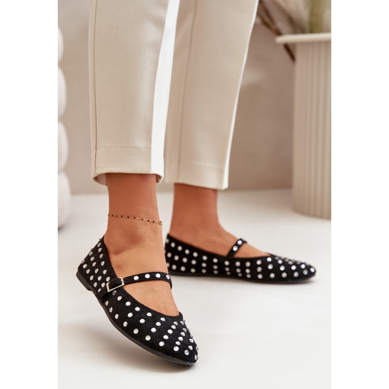 Balerini Decorati Cu Curea Eco Capeata Neagra Tirilissa negru 2 Balerini Decorati Cu Curea Eco Capeata Neagra Tirilissa negru 2