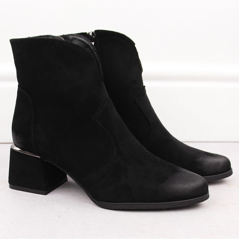 Botine negre din piele intoarsa cu toc inalt Potocki 12422 negru 2