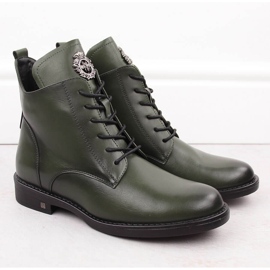 Cizme damă cu șireturi și fermoar, verde Potocki SZ12179 1