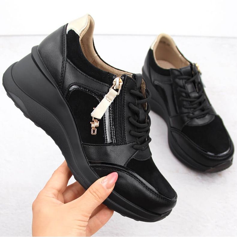 Pantofi cu pană de damă din piele neagră Filippo DP6434 negru 1