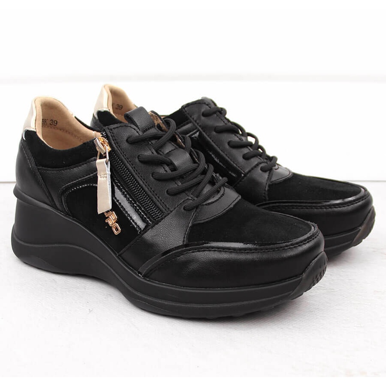 Pantofi cu pană de damă din piele neagră Filippo DP6434 negru 2