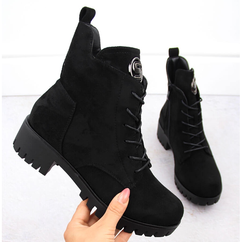 M. DASZYŃSKI Cizme din piele intoarsa pe toc inalt si platforma, izolate negre M.Daszyński MR1813-38 negru 1