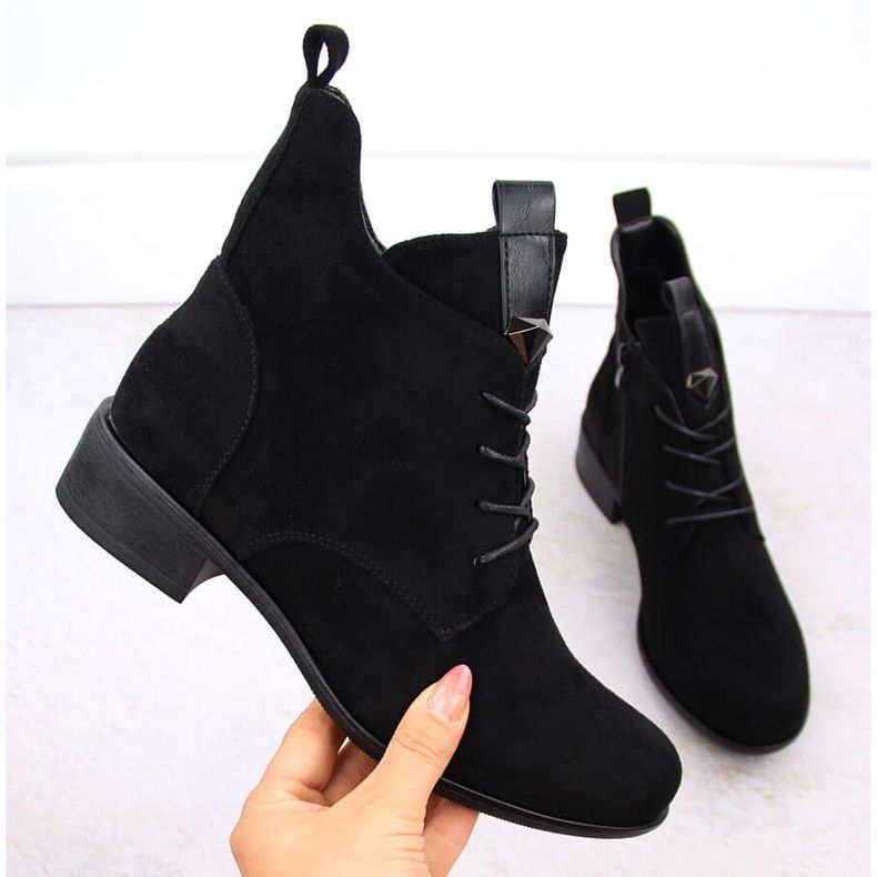 M. DASZYŃSKI Cizme de damă cu șireturi și fermoar izolate negre M.Daszyński SA198-24 negru 1