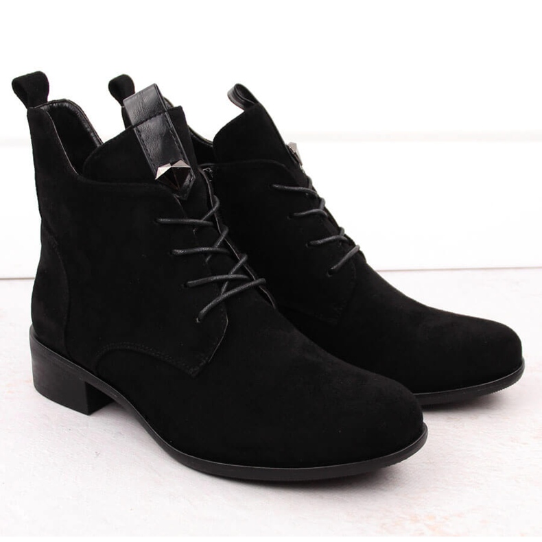 M. DASZYŃSKI Cizme de damă cu șireturi și fermoar izolate negre M.Daszyński SA198-24 negru 2