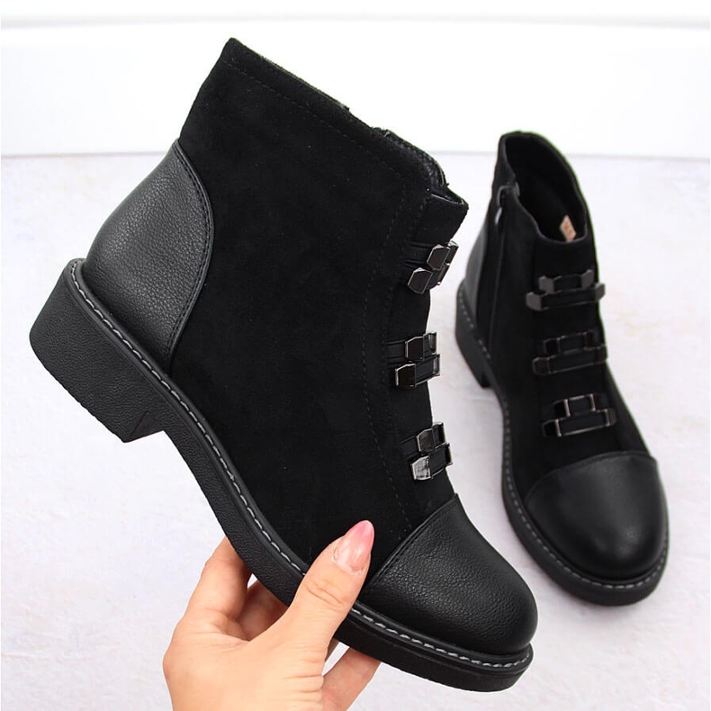 M. DASZYŃSKI Botine de damă din piele intoarsa izolate negre M.Daszyński SA252-4 negru 1