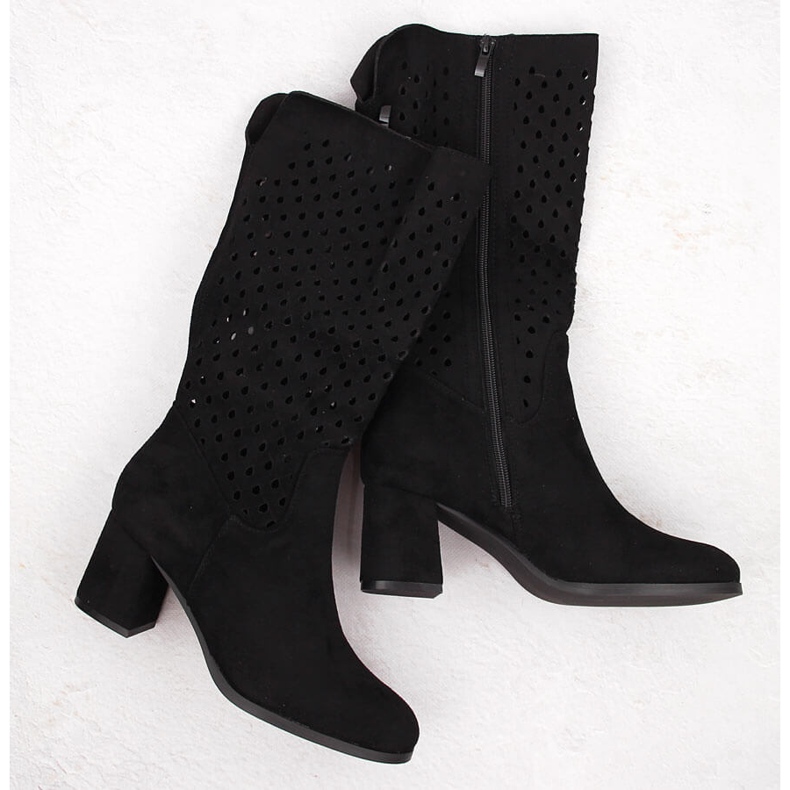 M. DASZYŃSKI Cizme ajurate din piele intoarsa neagra M.Daszyński SA156-10B negru 1