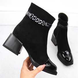 Botine de damă cu toc negru decorativ D&amp;A S.Barski Premium Collection MR880-018 1