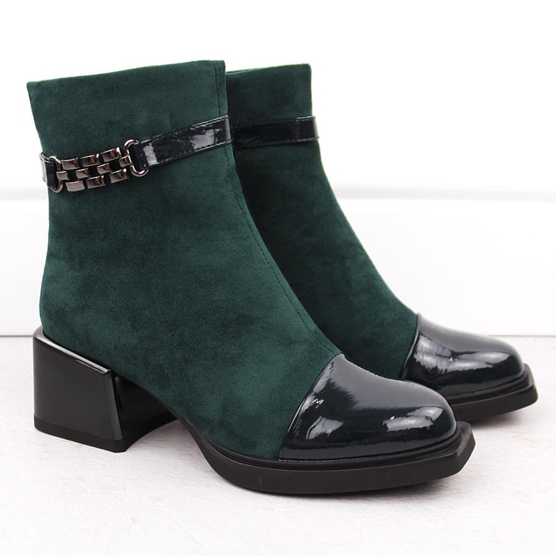 Botine de damă cu toc decorativ, verzi D&amp;A S.Barski Premium Collection MR880-018 verde 2