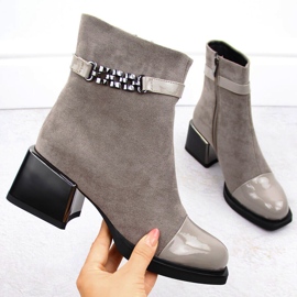 Botine de damă cu tocuri decorative D&amp;A S.Barski Premium Collection MR880-018 bej 1